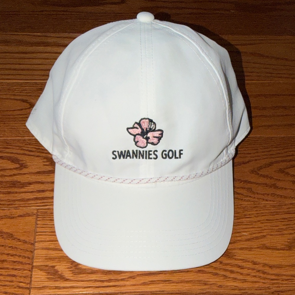 SWANNIES GOLF White Cap with Pink Floral Embroidered Logo